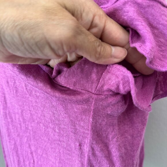 Eri + Ali Linen Blouse Ruffles Sleeves Scoop Neck Cross Back Lightweight Fuchsia - Picture 6 of 11